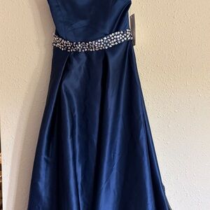 Classic Fashion Navy Crystal-Belted Girls' Formal Dress